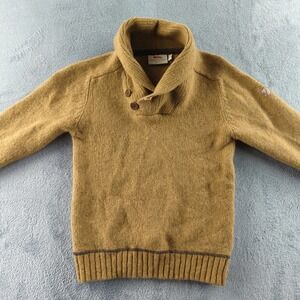 Fjallraven Sweater Mens XS Brown Wool Shawl Collar Lada Pullover Knit Outdoor
